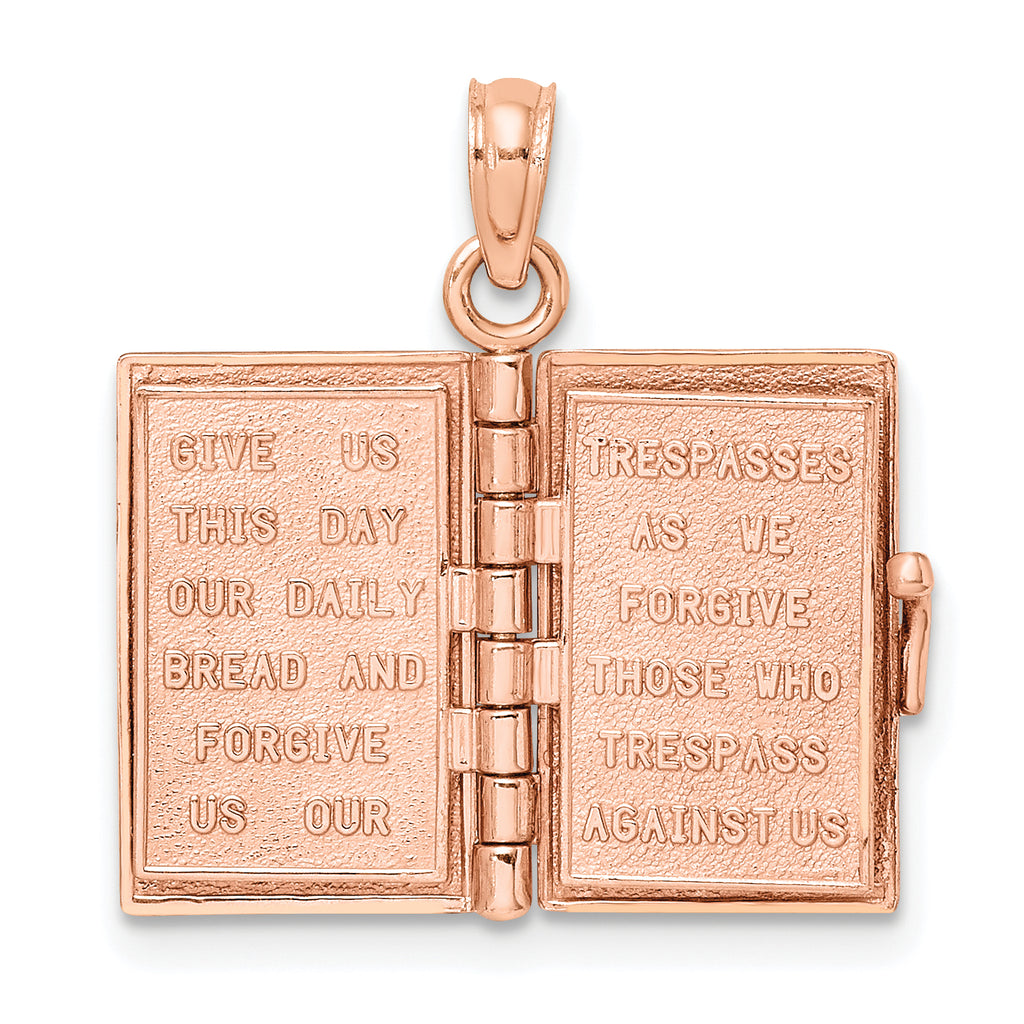 14k Rose Gold 3-D Holy Bible w/ Lord's Prayer Moveable Charm