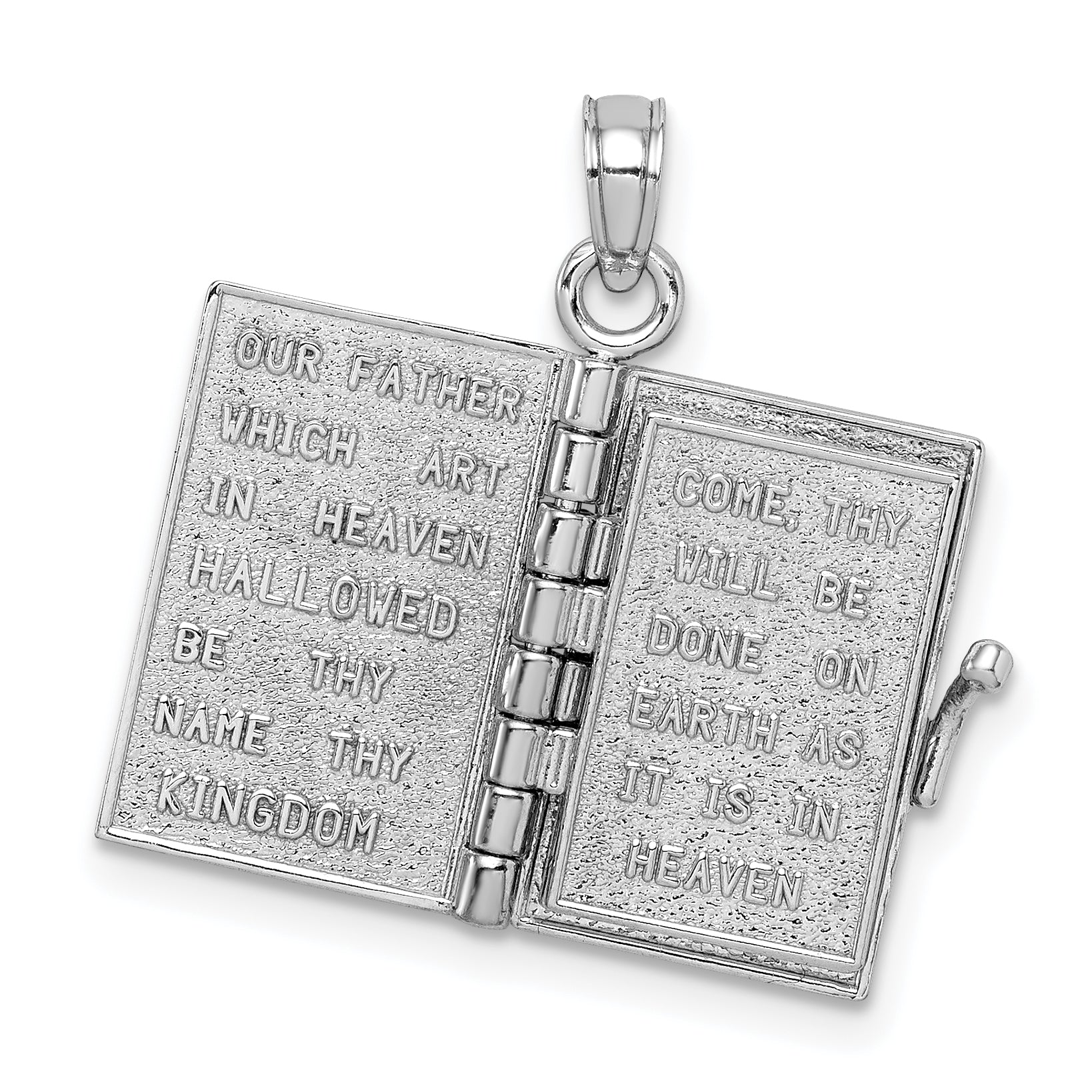 14k White Gold 3-D HOLY BIBLE with Lord's Prayer and Moveable Pages Pendant Secondary image