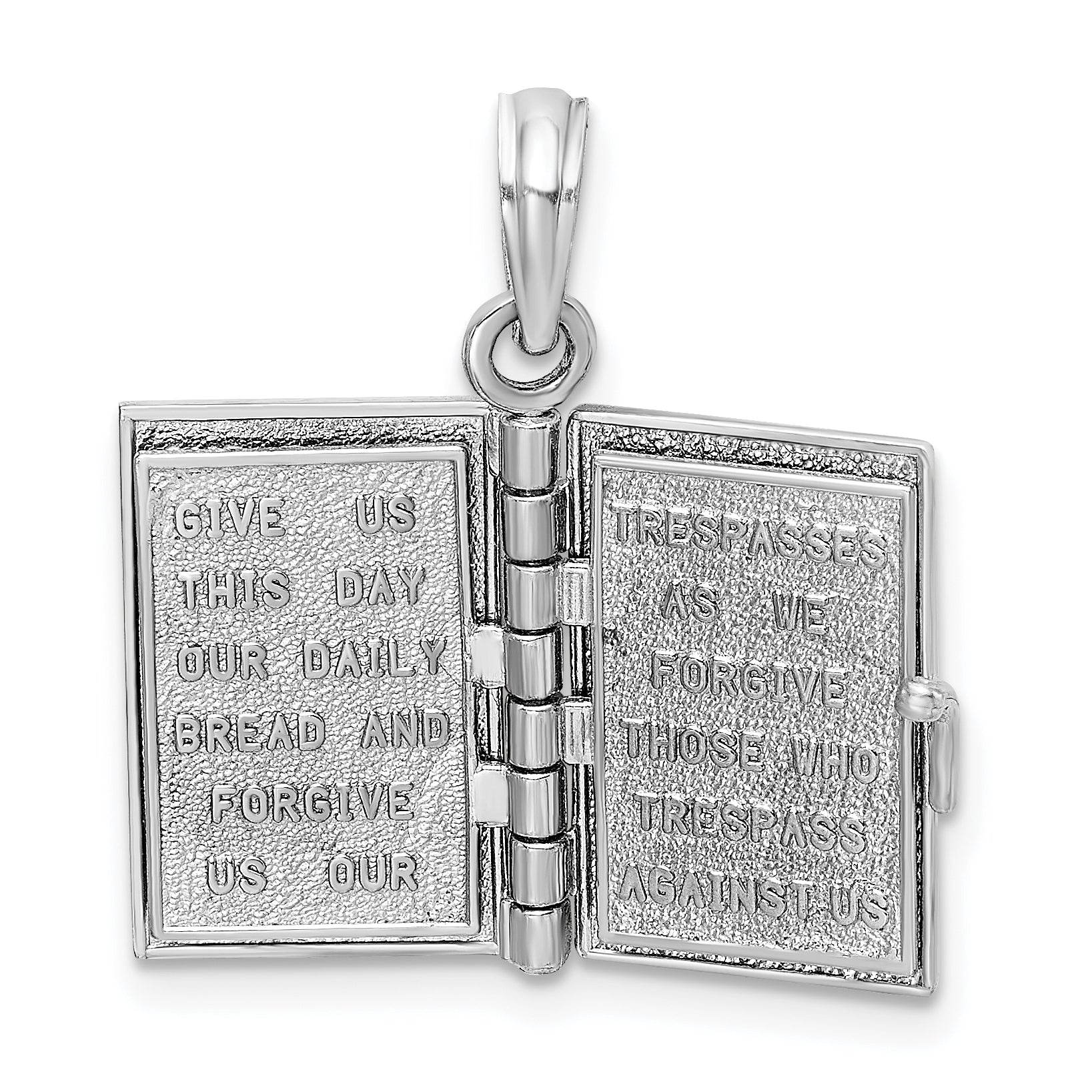 14k White Gold 3-D Holy Bible w/ Lord's Prayer Moveable Charm