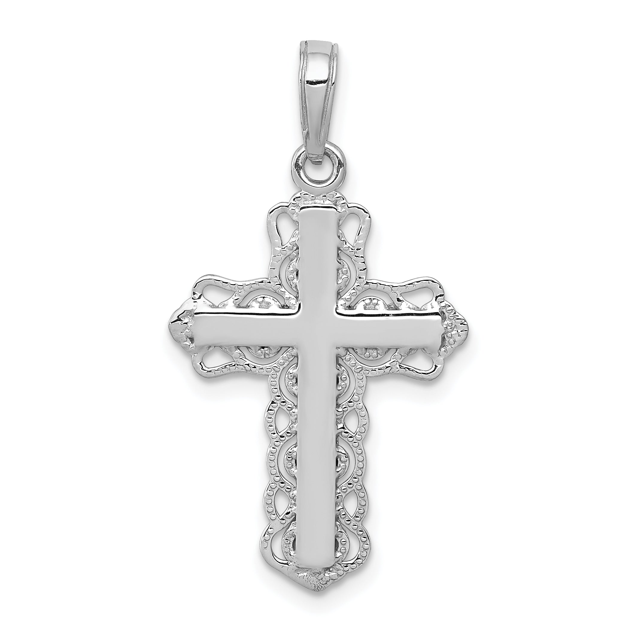 14K White Gold Lace Trim Cross Pendant Main image