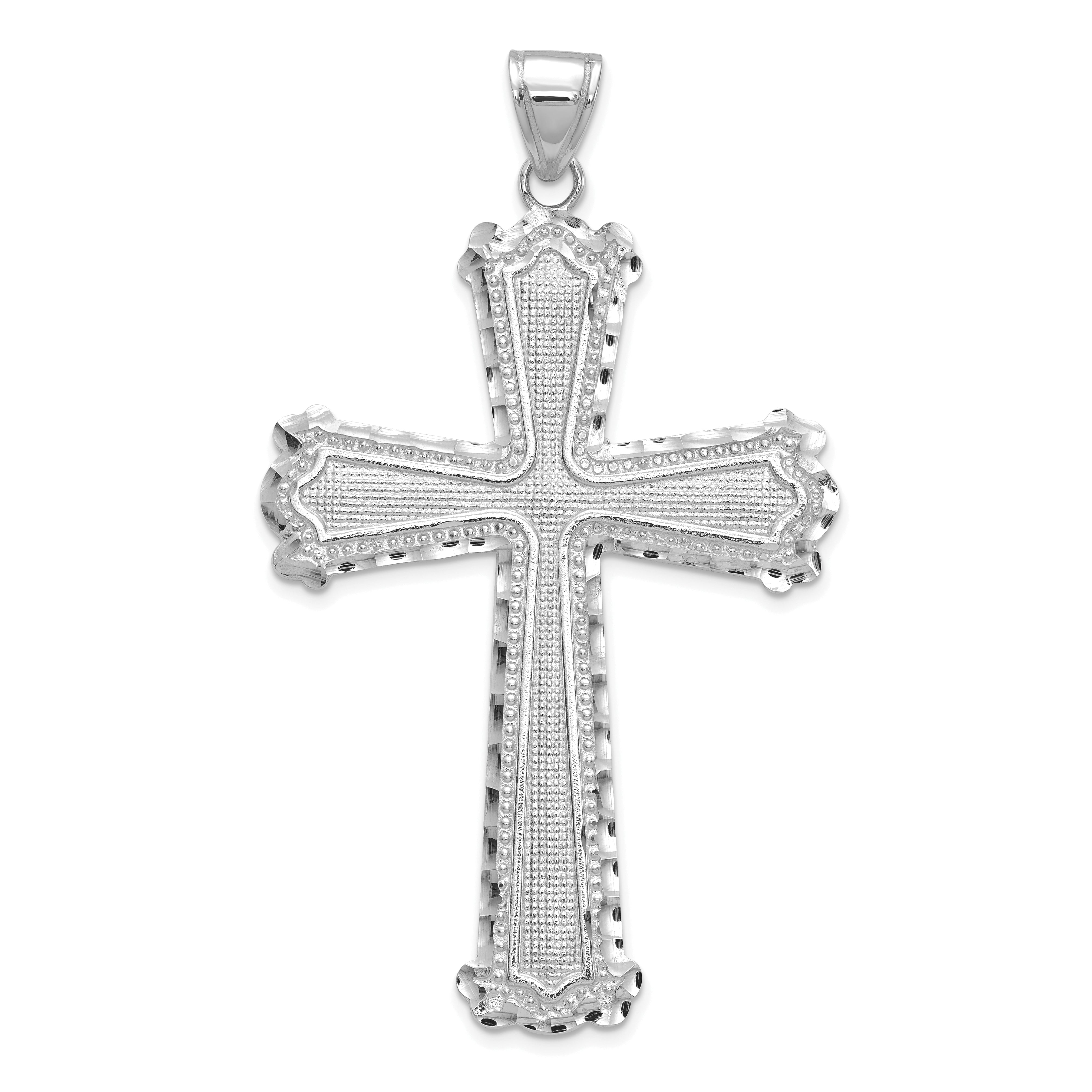 14K White Gold Diamond-cut Cross Pendant