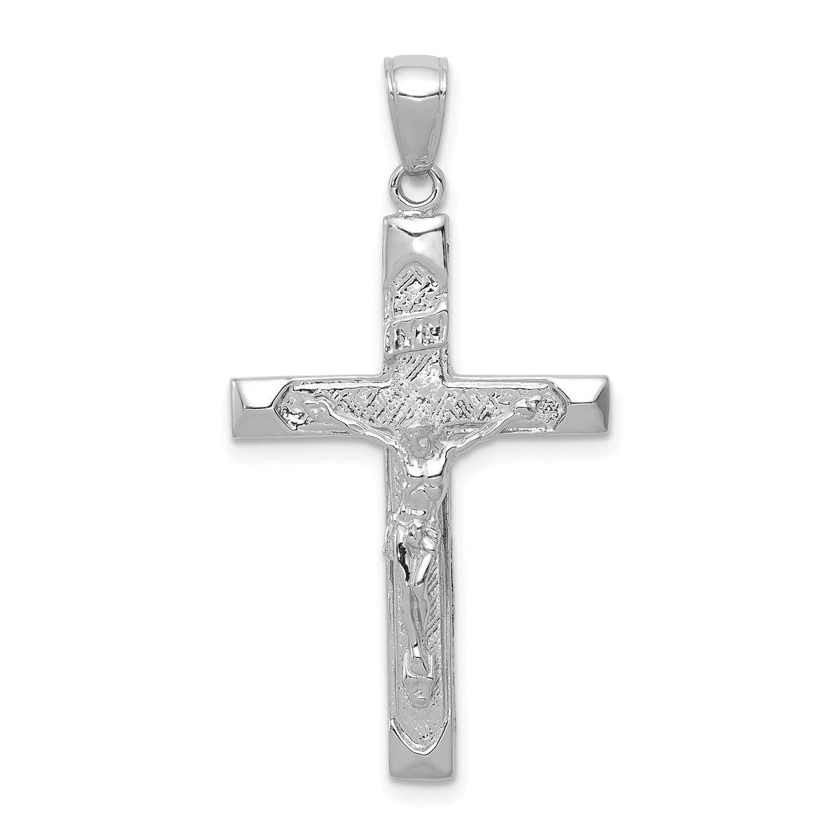 Crucifix Pendant in 14K White Gold, 37mm Textured - Sophia Jewelers Main image