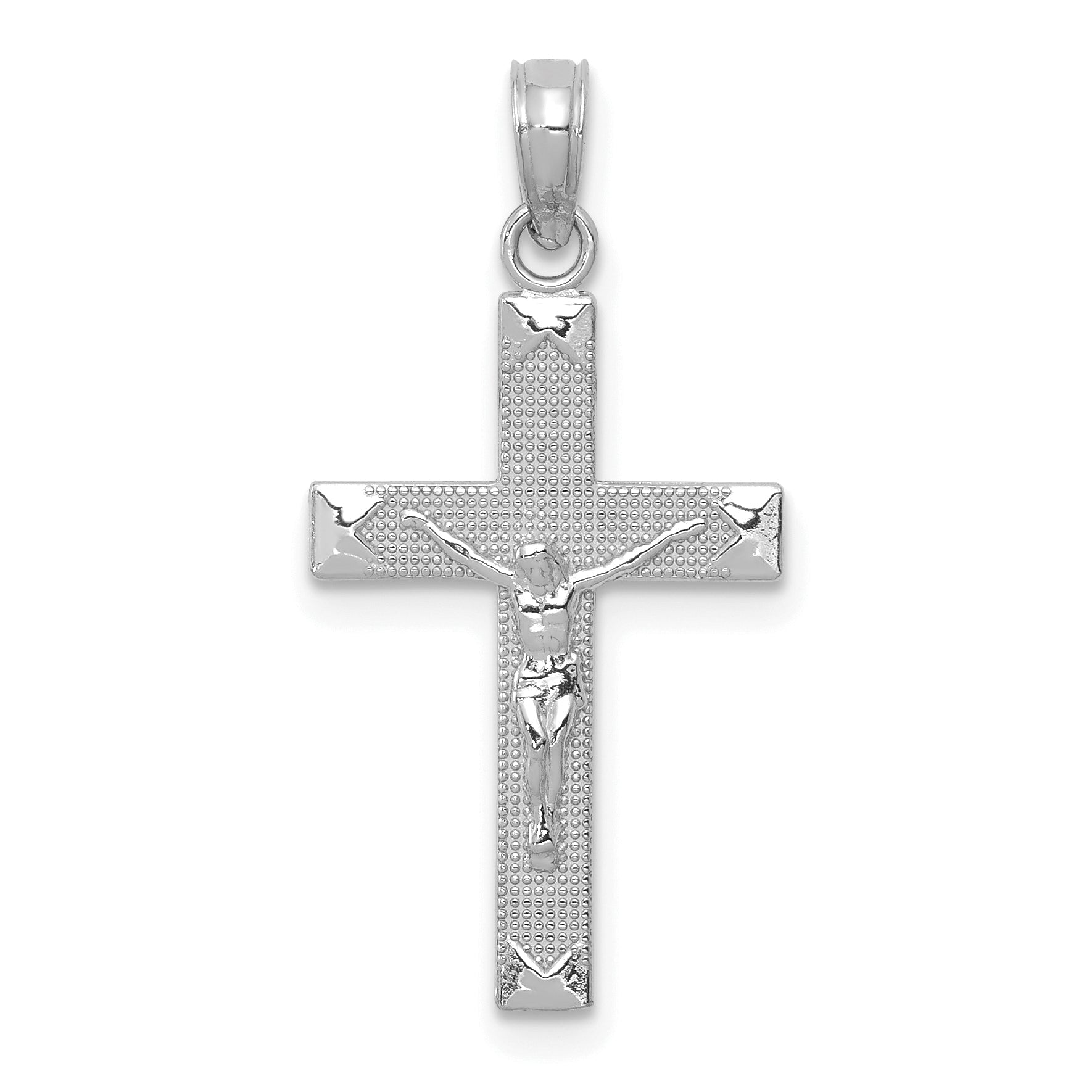 14K White Gold Beveled Tipped Crucifix Pendant Main image