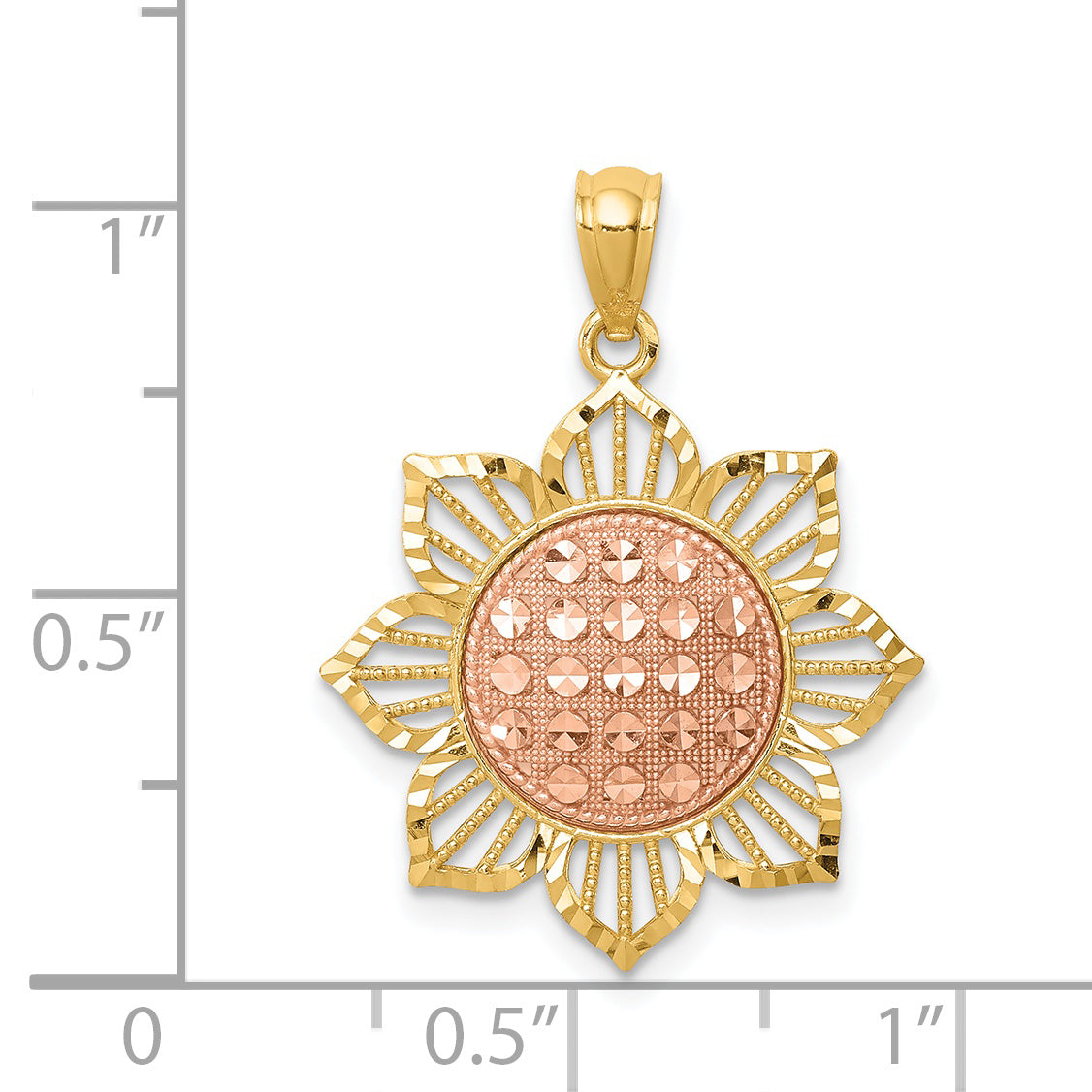 14K Two-Tone Diamond-cut Sunflower Pendant Secondary image