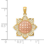 14K Two-Tone Diamond-cut Sunflower Pendant