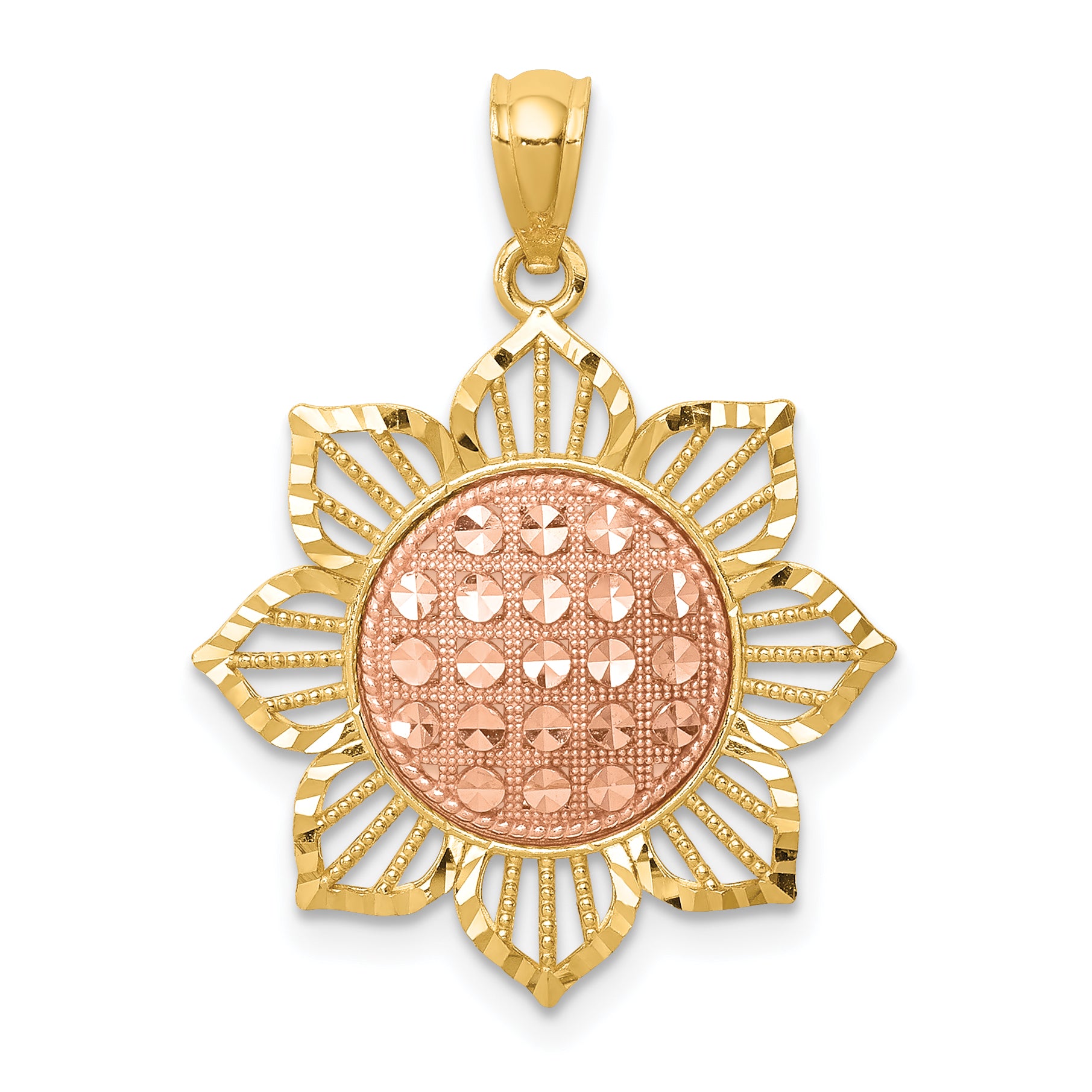 14K Two-Tone Diamond-cut Sunflower Pendant Main image
