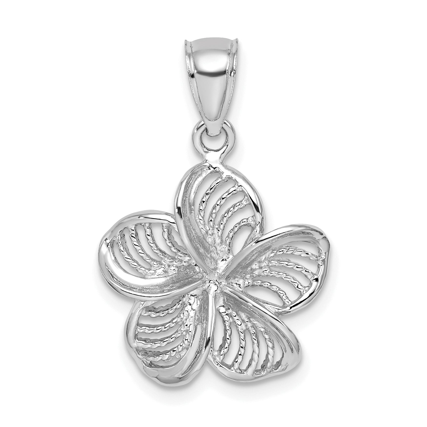 14k White Gold  Beaded and Polished Plumeria Flower Charm Main image