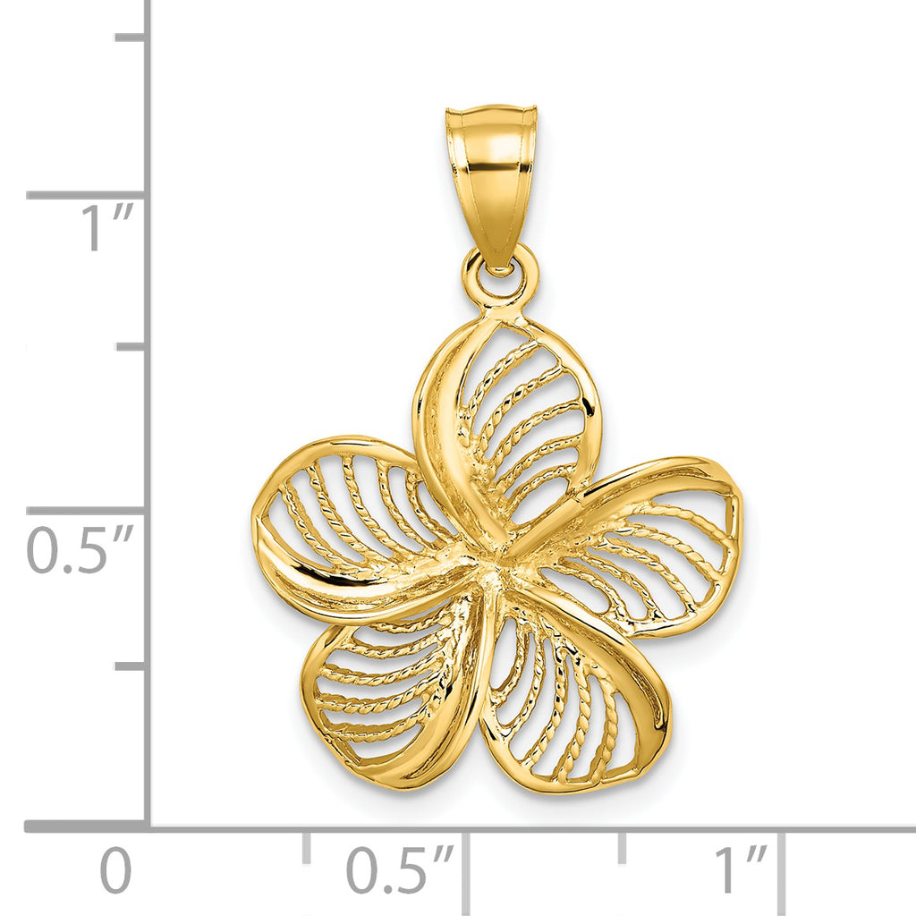 14k Polished and Beaded Plumeria Flower Charm