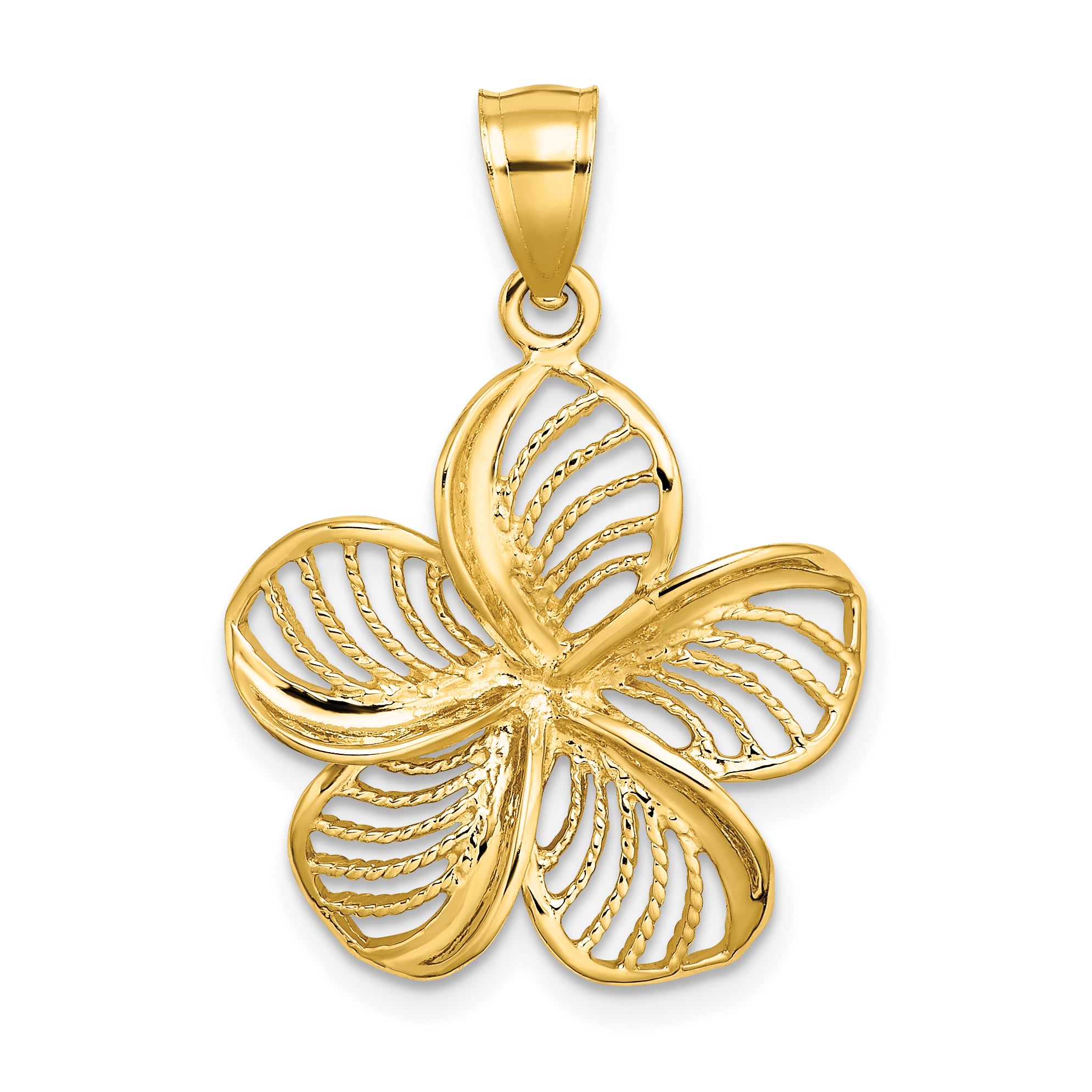 14k Polished and Beaded Plumeria Flower Charm Main image