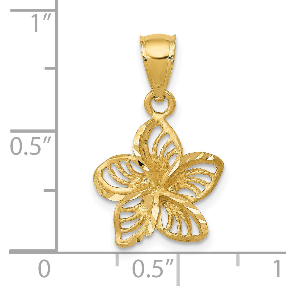 14k Polished Diamond-cut Beaded Plumeria Flower Charm