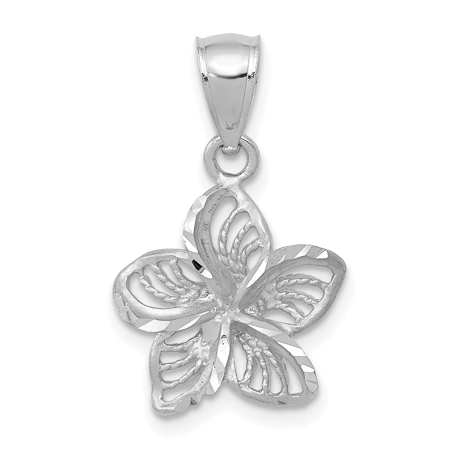 14k White Gold Polished and Beaded Plumeria Flower Charm Main image