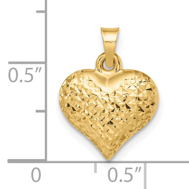 14k Polished Diamond-cut Large Puffed Heart Pendant