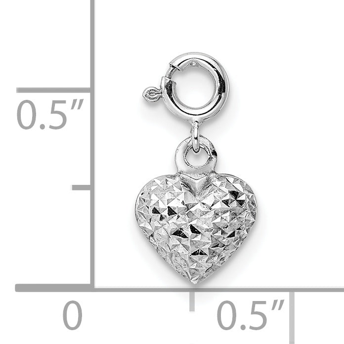 14K White Gold Diamond-cut Heart Spring Ring Charm Pendant