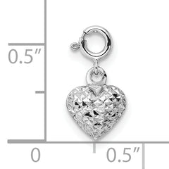 14K White Gold Diamond-cut Heart Spring Ring Charm Pendant