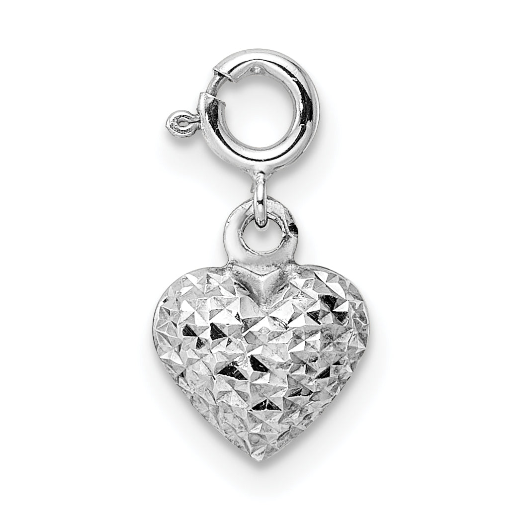 14K White Gold Diamond-cut Heart Spring Ring Charm Pendant Main image