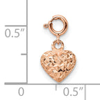 14K Rose Gold Diamond-cut Heart W/Spring Ring Charm Pendant
