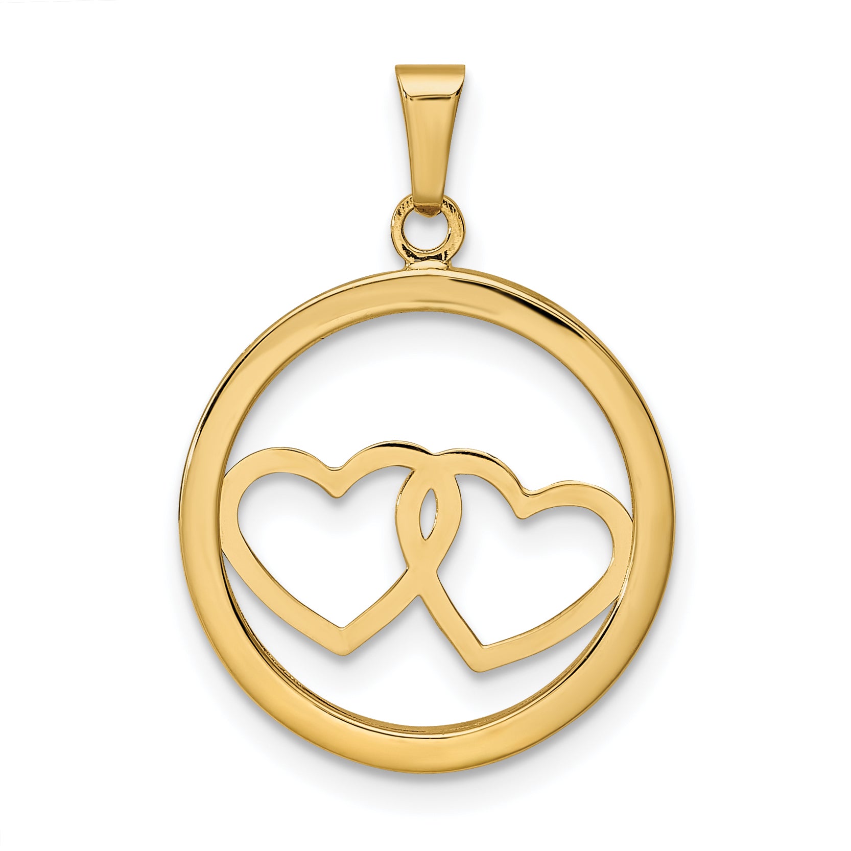 14K Polished Double Heart in Circle Pendant Main image