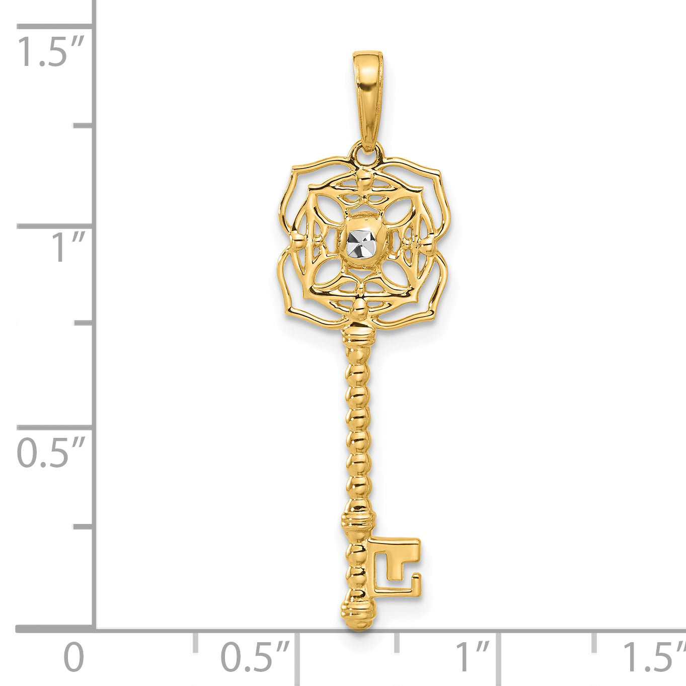 14k and White Rhodium D/C Floral Key Pendant