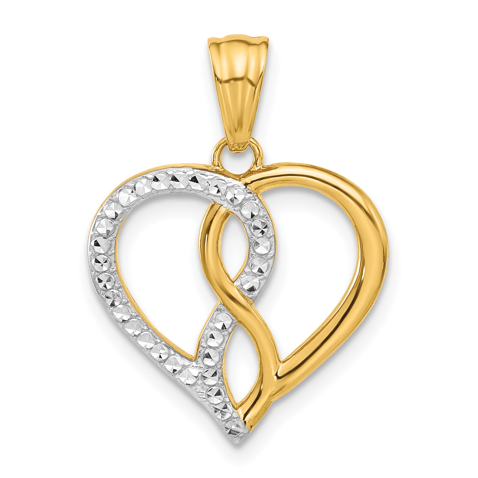 14K with White Rhodium Diamond-cut Infinity Heart Pendant Main image