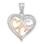 14K Tri-color Diamond-cut Hearts Pendant