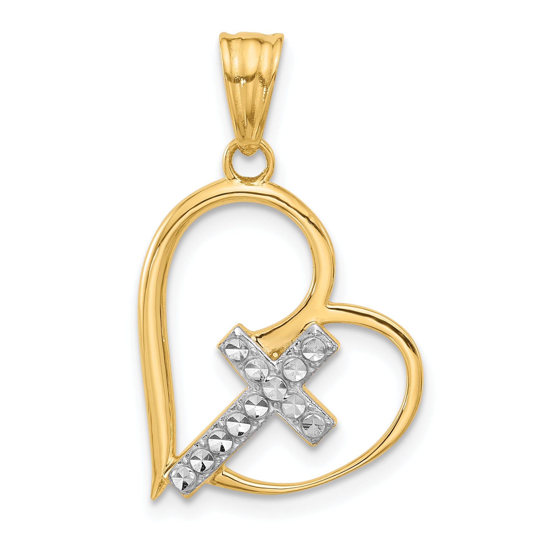 14K and White Rhodium Diamond-cut Cross in Heart Pendant Main image