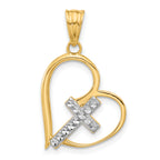 14K and White Rhodium Diamond-cut Cross in Heart Pendant
