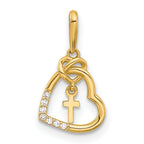 14k Polished CZ Heart w/Cross Dangle Pendant