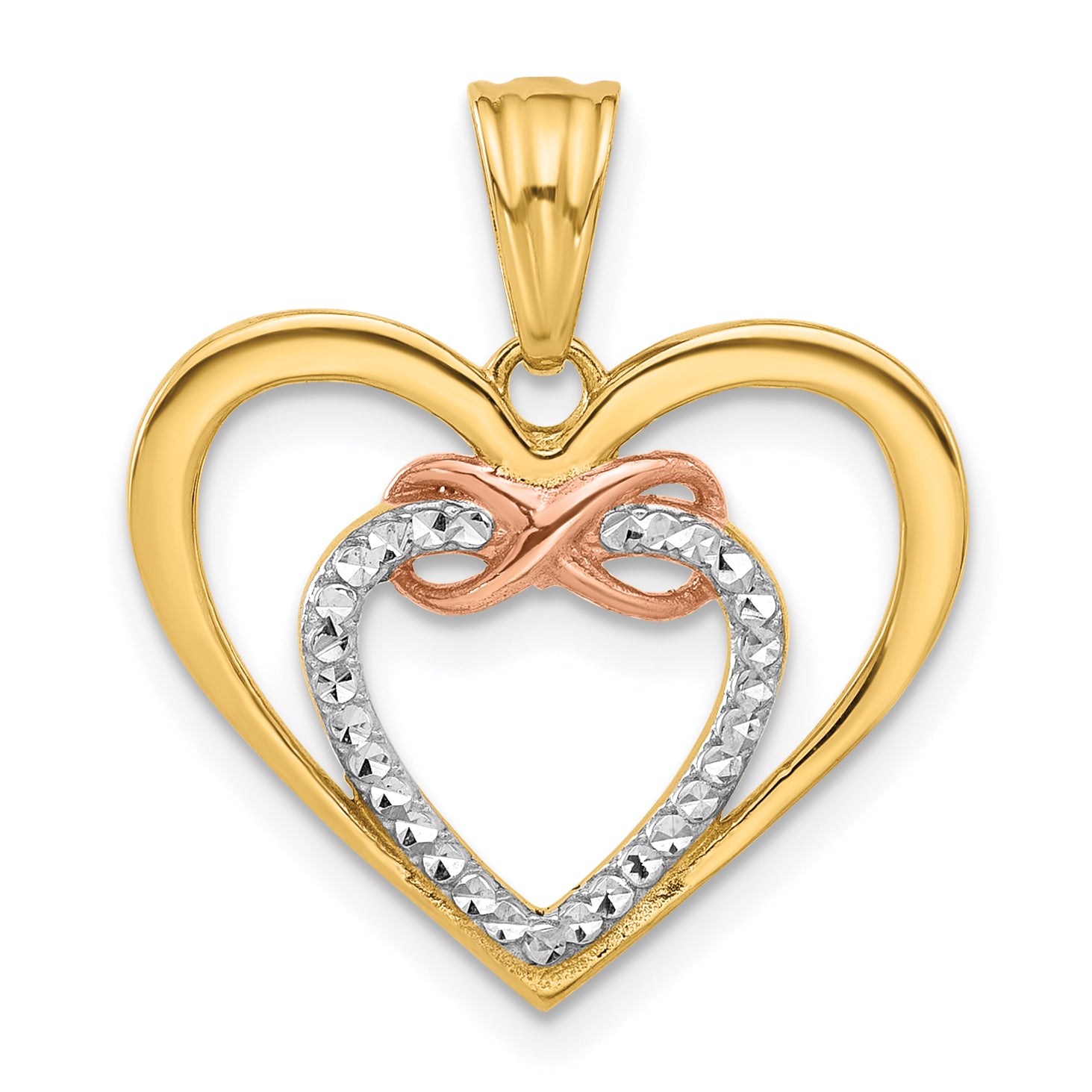 14K Two-tone and White Rhodium Diamond-cut Infinity Hearts Pendant Main image
