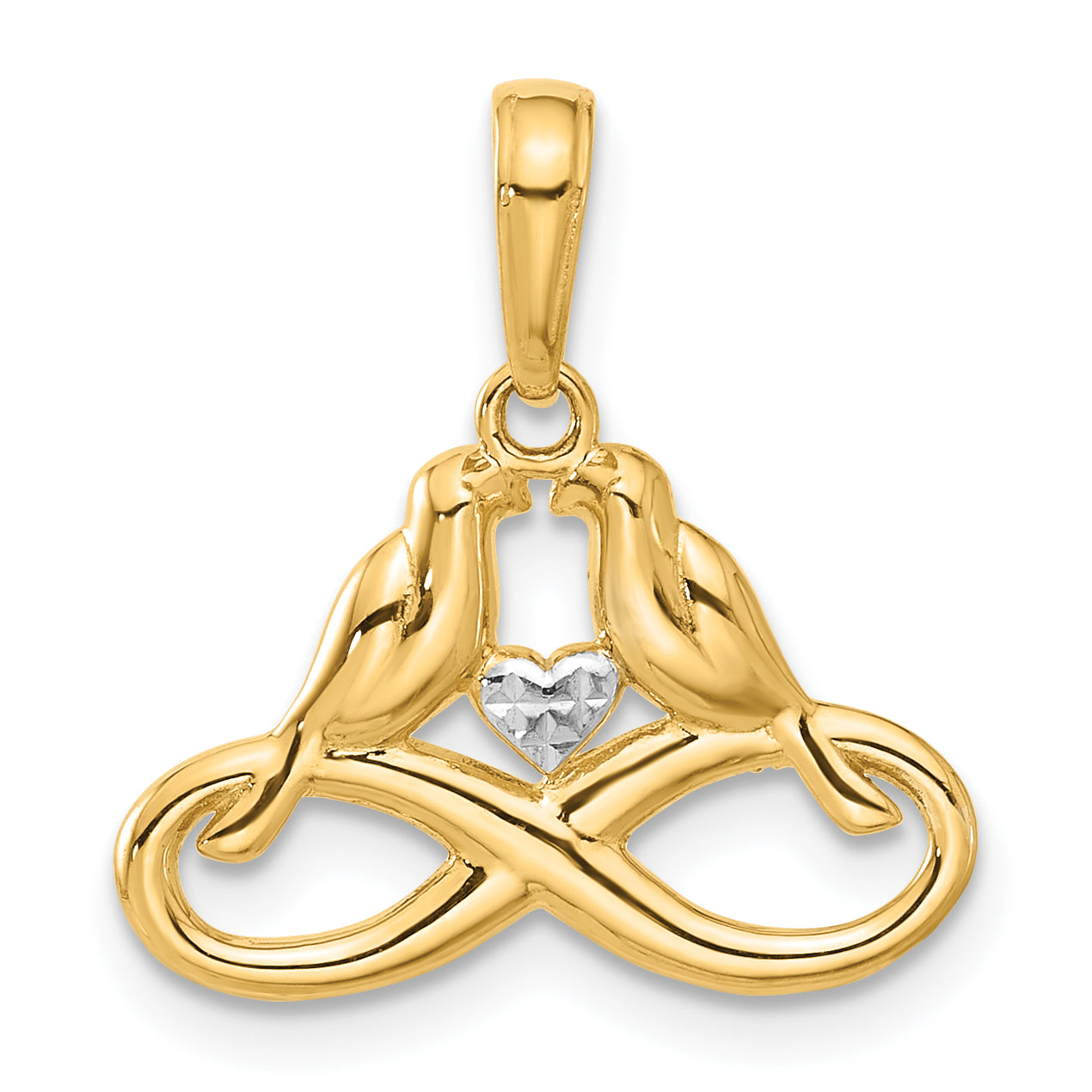 14K and White Rhodium D/C Infinity Love Birds Pendant Main image