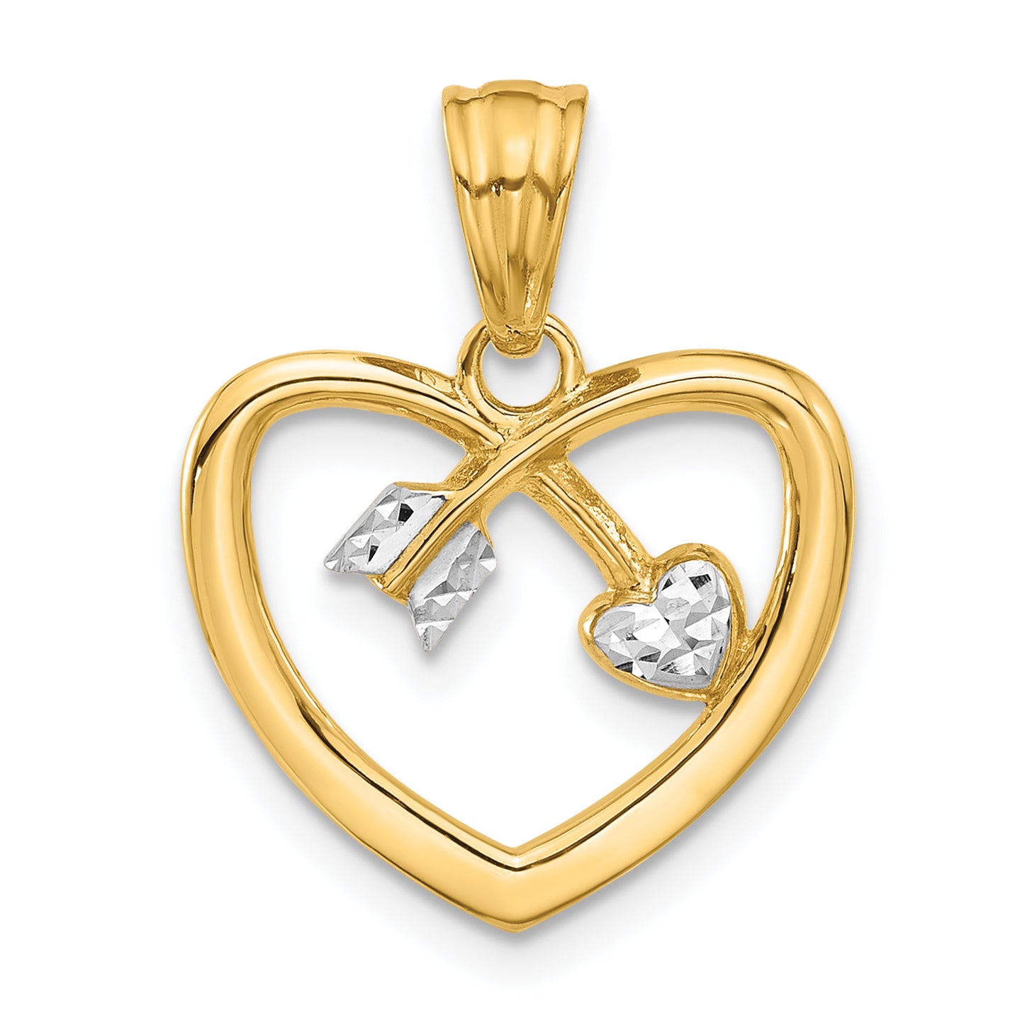 14K with White Rhodium Diamond-cut Heart Arrow Pendant Main image