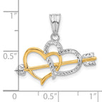 14K with White Rhodium Diamond-cut Hearts and Arrow Pendant