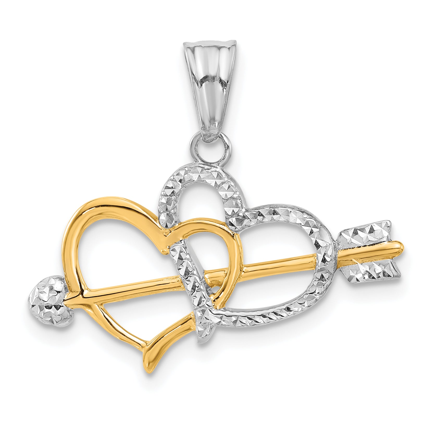 14K with White Rhodium Diamond-cut Hearts and Arrow Pendant Main image