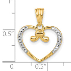 14K and White Rhodium Diamond-cut Heart Pendant