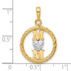 14k and White Rhodium D/C Heart Mom Pendant