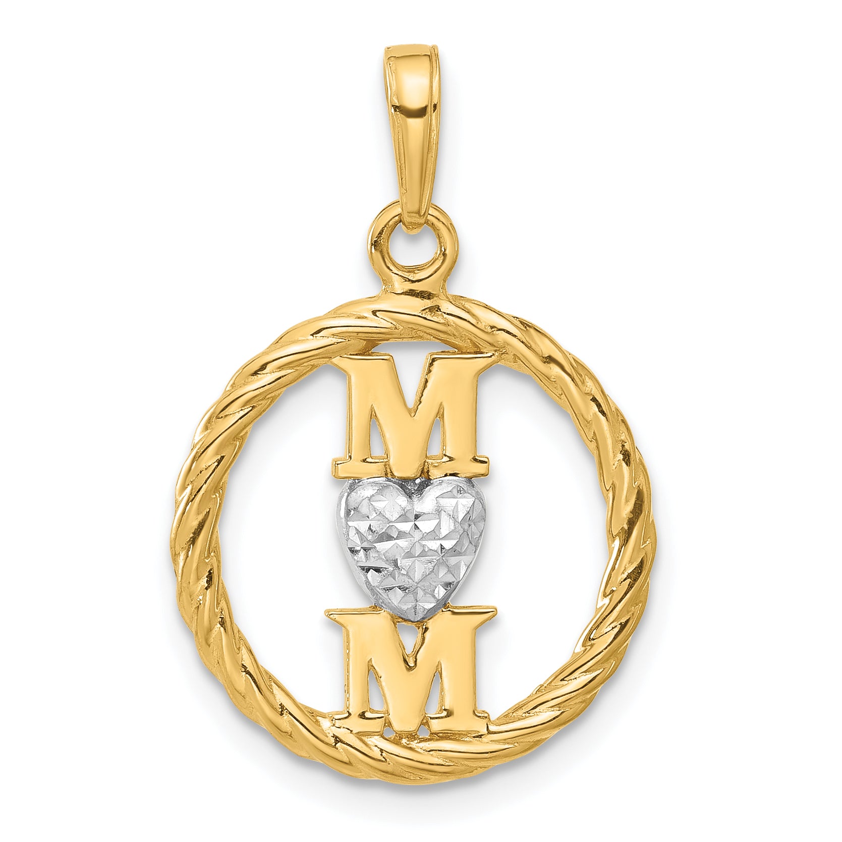 14k and White Rhodium D/C Heart Mom Pendant Main image