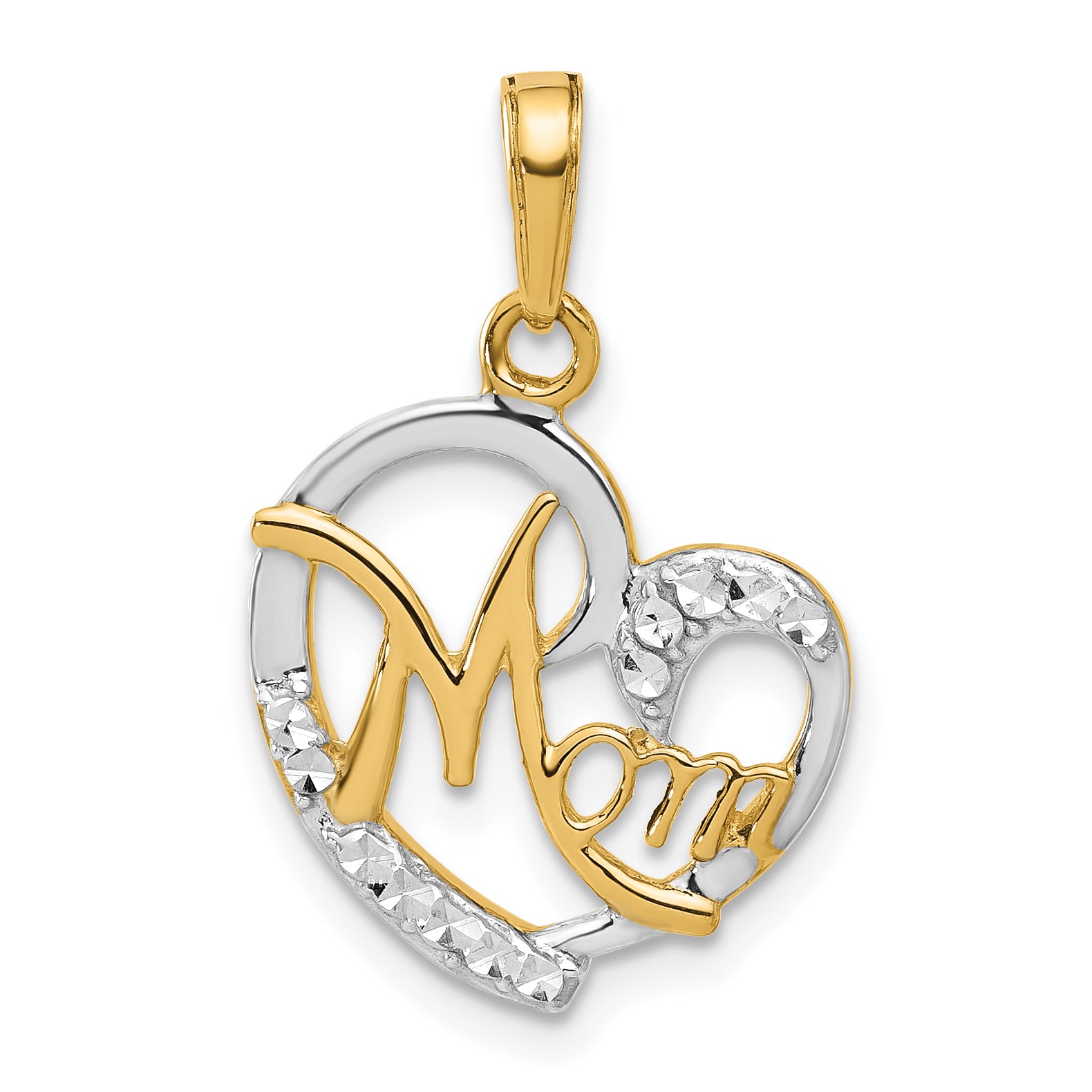 14k and White Rhodium D/C Heart Mom Pendant Main image