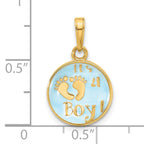 14K Polished with Blue Enamel and Clear Epoxy Resin It's A Boy Pendant