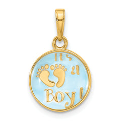 14K Polished with Blue Enamel and Clear Epoxy Resin It's A Boy Pendant
