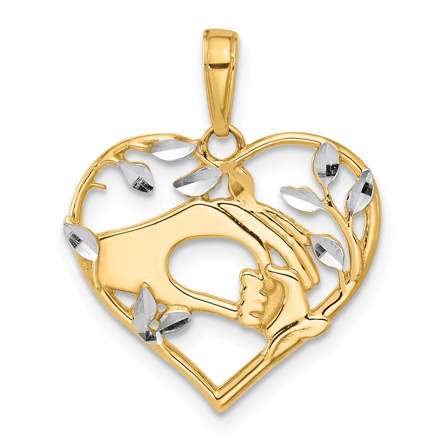14k and White Rhodium D/C Mother and Child Hands in Heart Pendant Main image