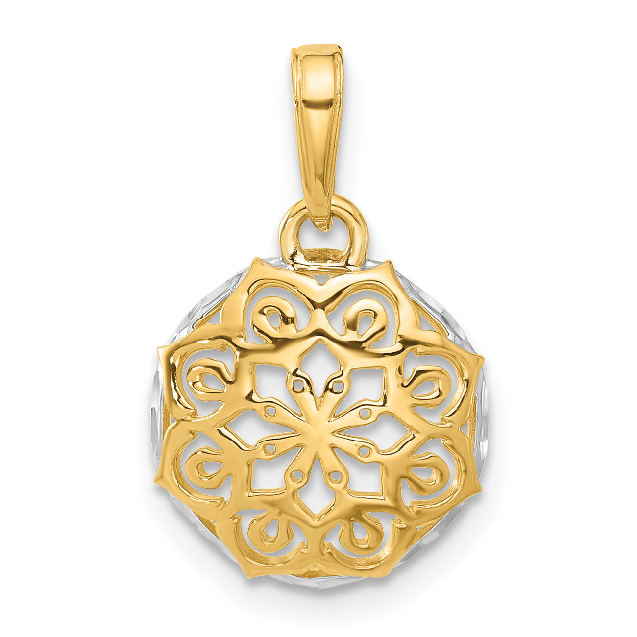 14k and White Rhodium Floral Design Circle Pendant Main image
