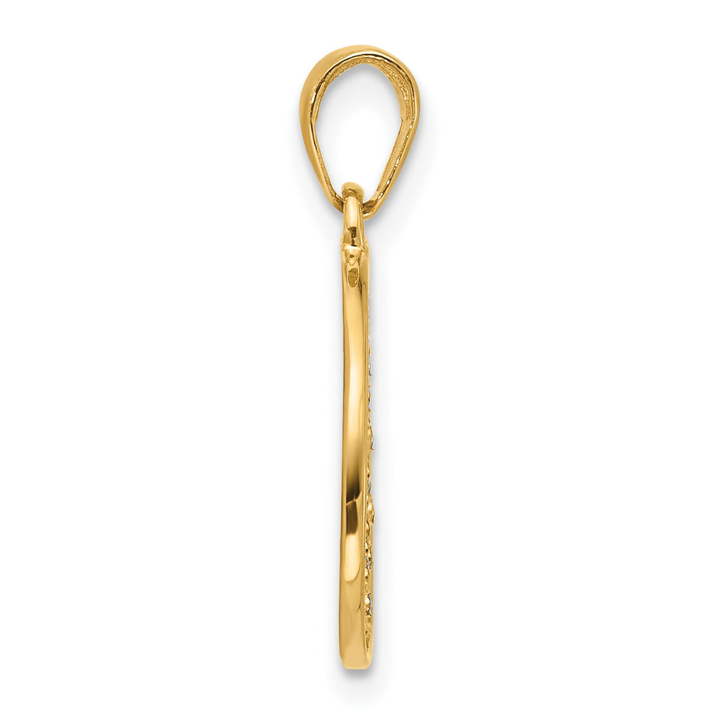 14K and Rhodium Polished and D/C Flower Circle Pendant