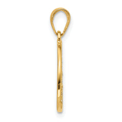 14K and Rhodium Polished and D/C Flower Circle Pendant