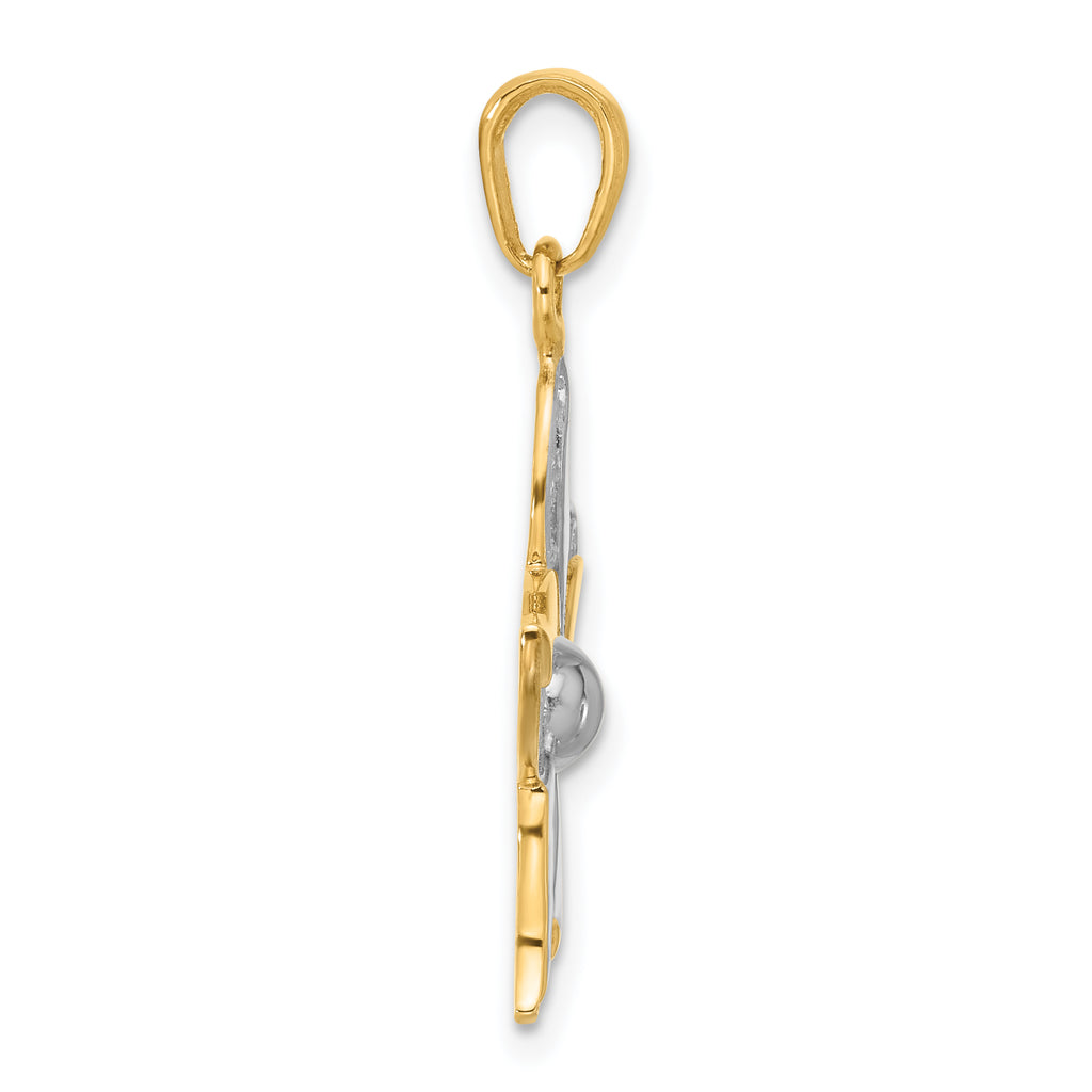 14k and White Rhodium Filigree Flower Pendant