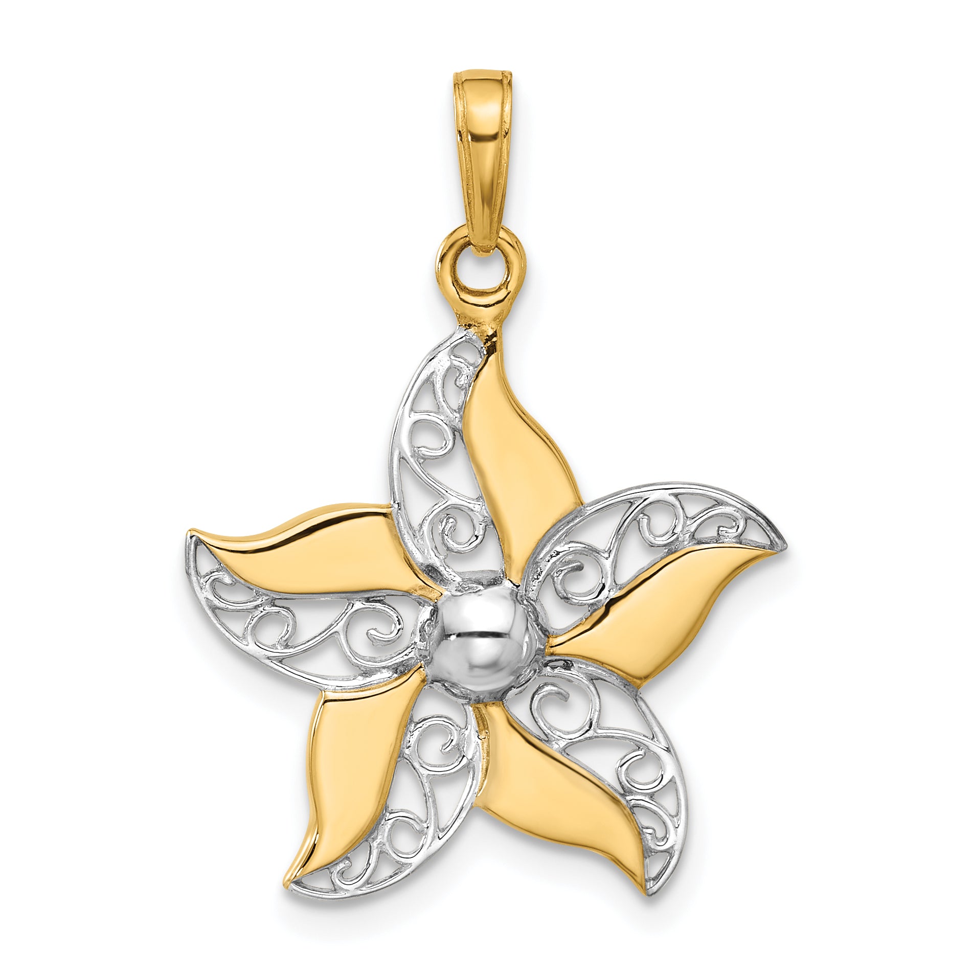 14k and White Rhodium Filigree Flower Pendant Main image