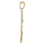 14k and White Rhodium Polished and D/C Flowers Pendant