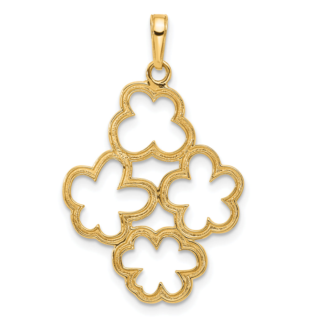 14k and White Rhodium Polished and D/C Flowers Pendant