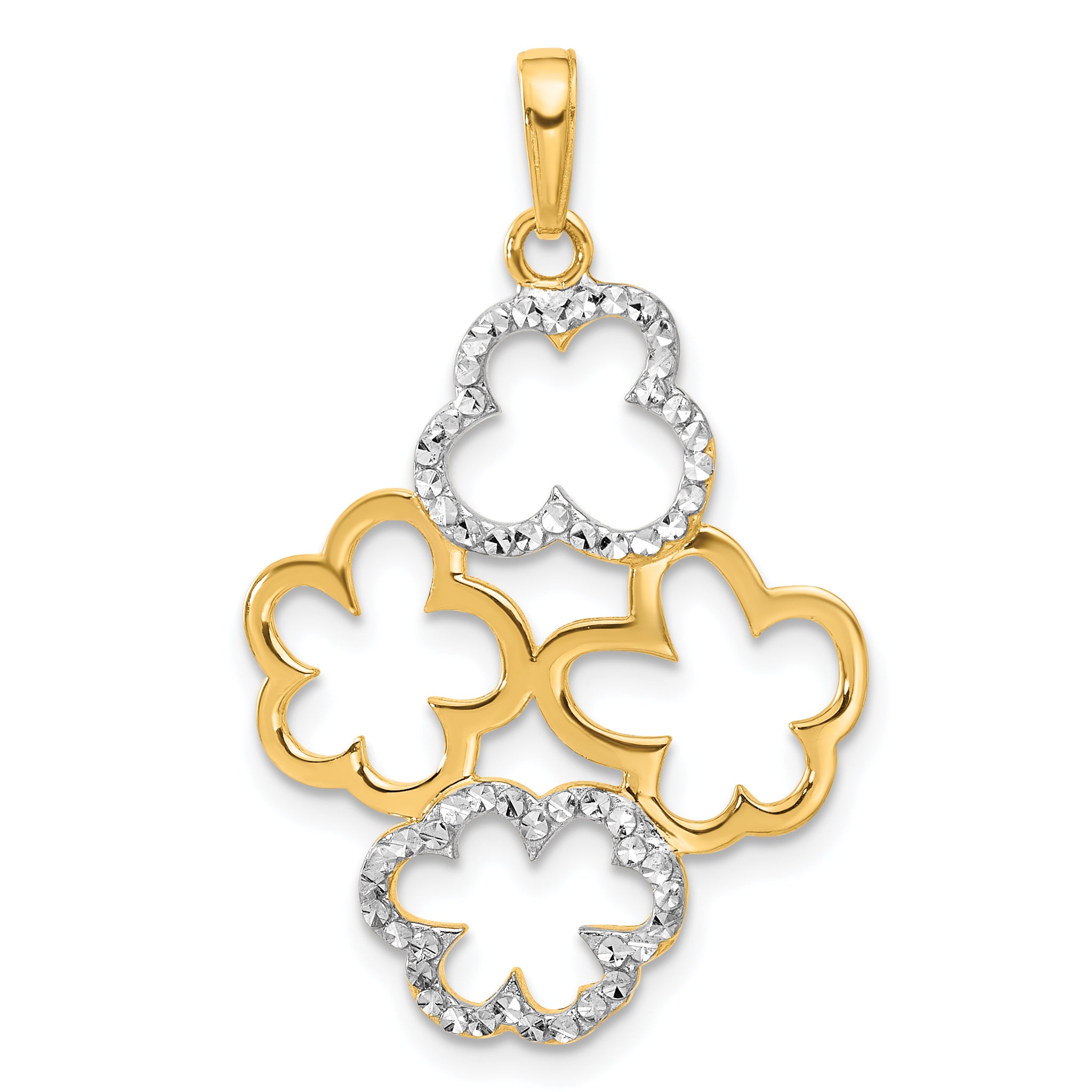 14k and White Rhodium Polished and D/C Flowers Pendant