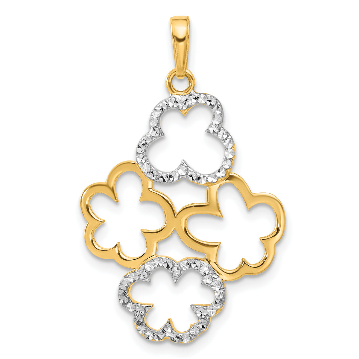 14k and White Rhodium Polished and D/C Flowers Pendant