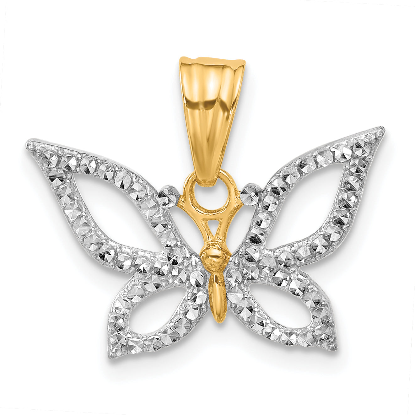 14K and White Rhodium Polished and D/C Butterfly Pendant Main image