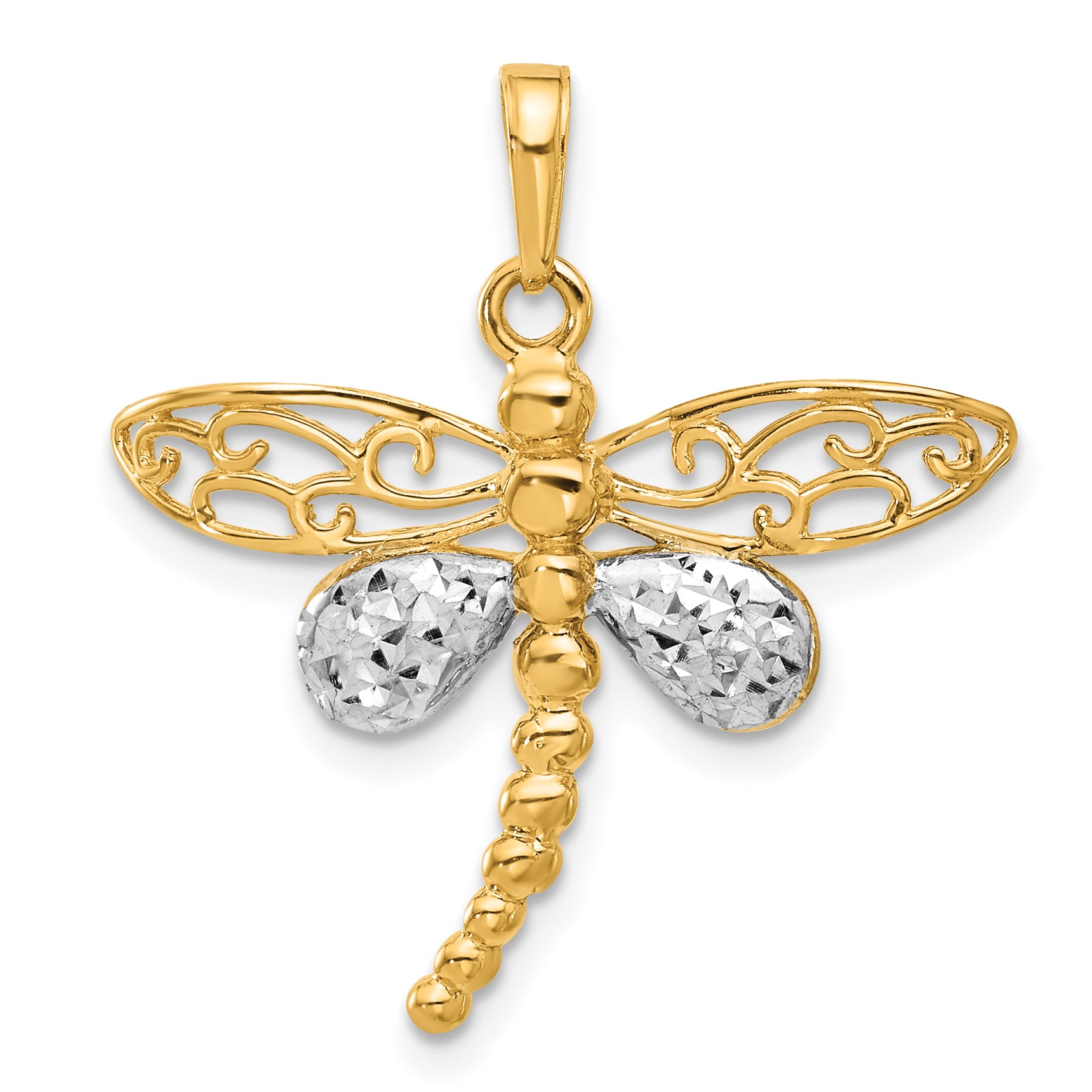 14k and White Rhodium Polished and D/C Dragonfly Pendant Main image